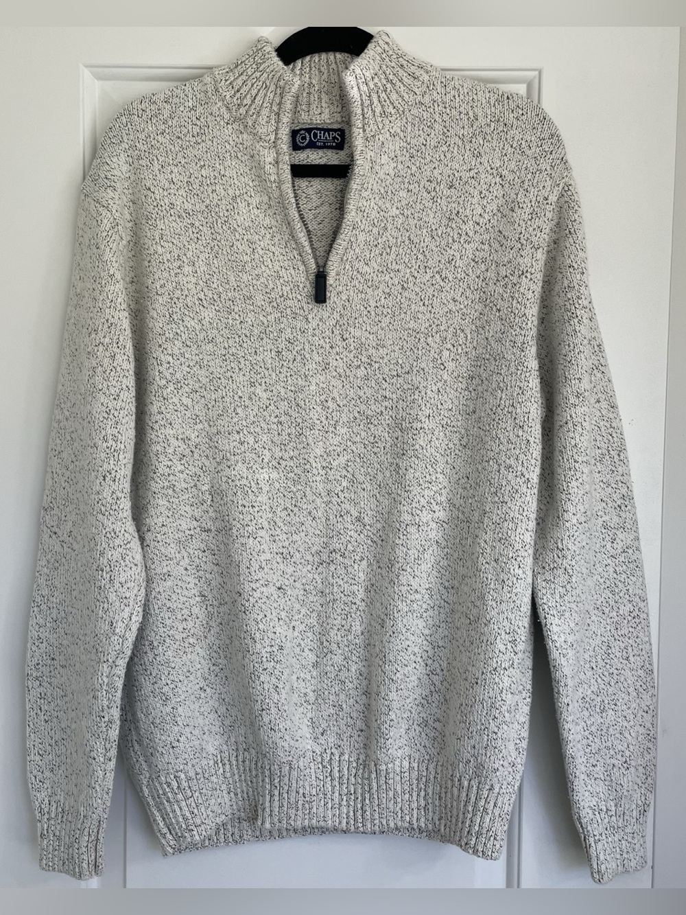 Chaps Mens Quarter Zip Sweater Cream Mock Neck L